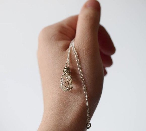 Diamond Necklace, Sterling Silver Raw Diamond Necklace, Rough Diamond Ne… - Picture 2 of 5